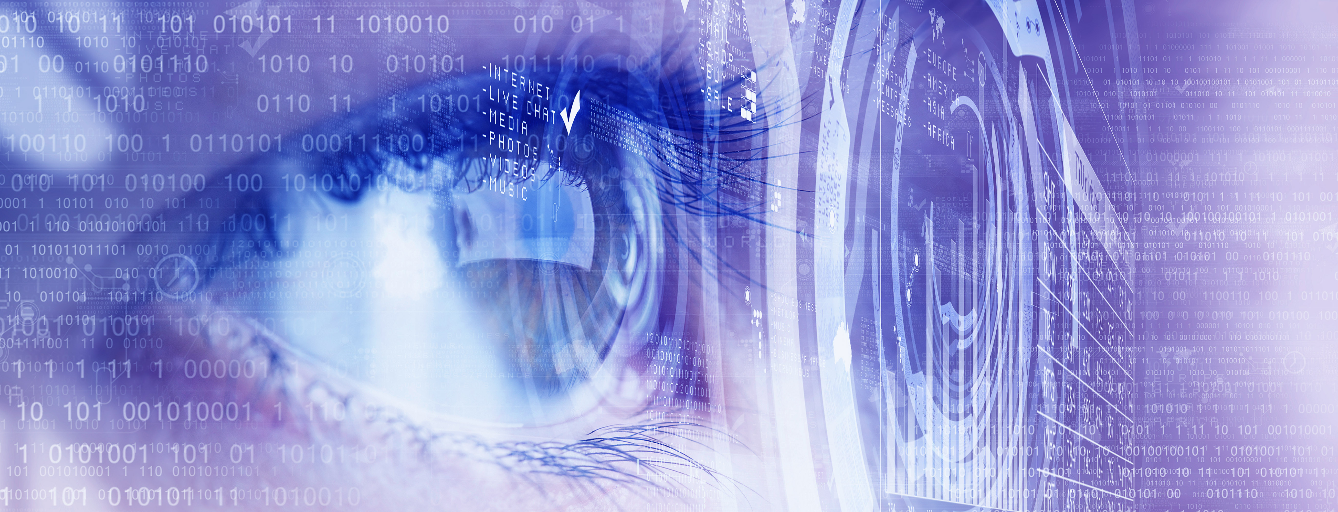 Close up of human eye on digital technology background